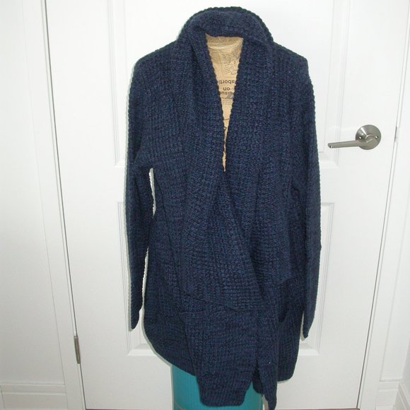 Dark Blue Chunky Shawl Collar Cardigan - Picture 3 of 7